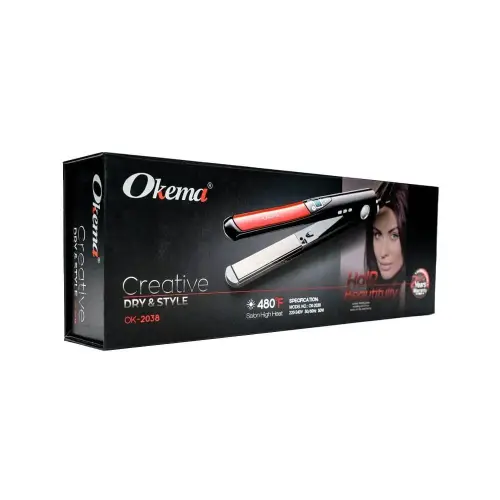 okima-ceramic-hair-straightener-ok-2038 مكواة تمليس الشعر الاحترافية بالسيراميك من اوكيما - موديل OK-2038
