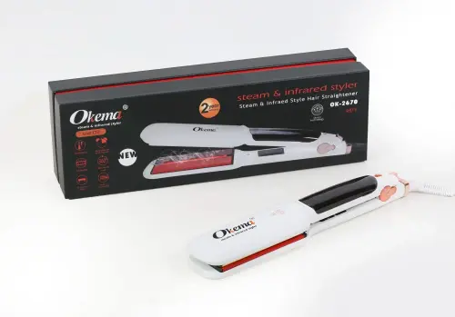 okima-steam-hair-straightener-ok-2670 مكواة ومملّس الشعر بالسيراميك والبخار من اوكيما - موديل OK-2670